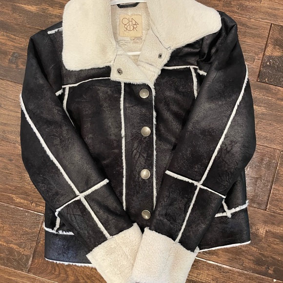 Chaser Womens Black-Ivory Faux Suede short Bomber Jacket. - Picture 5 of 6